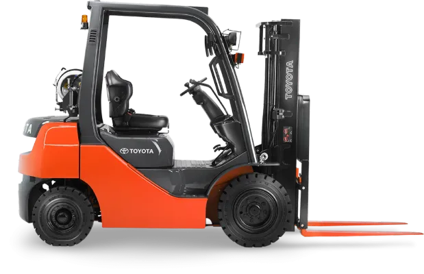 Showing Toyota Forklift for sale with pneumatic options for heavy loads from Palco Supply in Vancouver area.